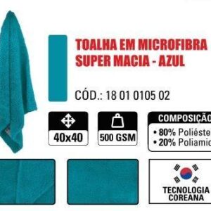 Toalha em Microfibra 40X40 - 500GSM - Super Macia - Azul