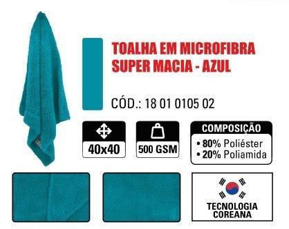 Toalha em Microfibra 40X40 - 500GSM - Super Macia - Azul