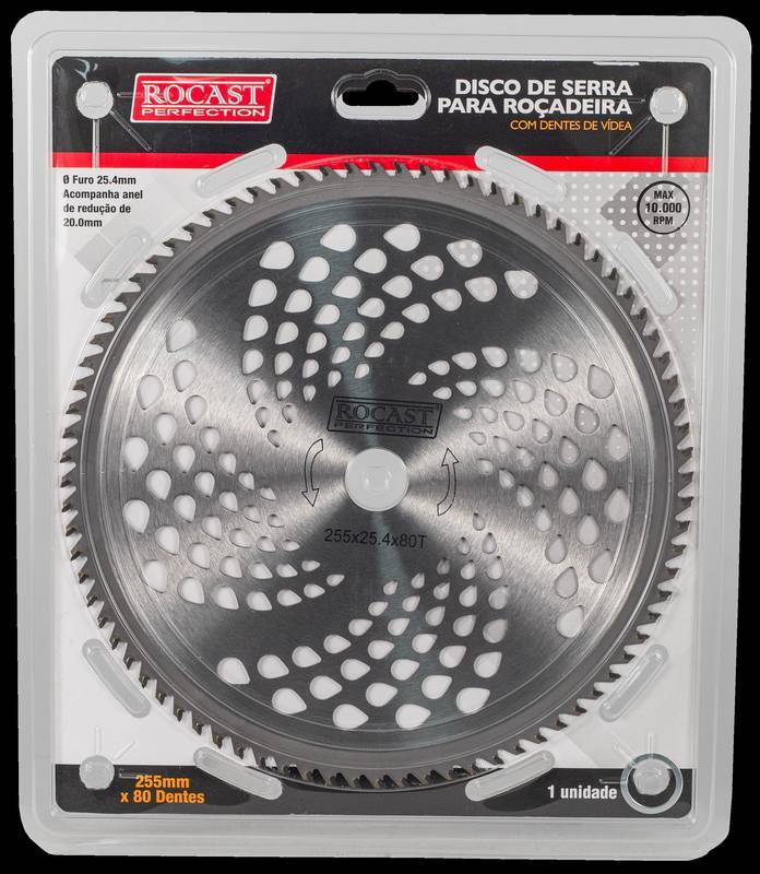 DISCO DE SERRA P/ROÇADEIRA C/DENTES DE VÍDEA 255 MM x 80 D