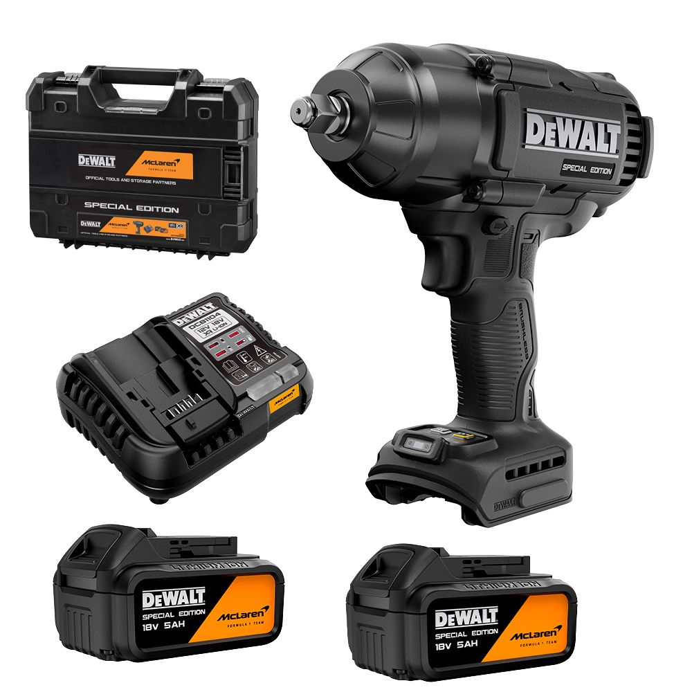 KIT DEWALT X MCLAREN CHAVE DE IMPACTO 1/2" (13MM) C/ 2 BATERIAS 5.0AH, CARREGADOR E MALETA T-STACK