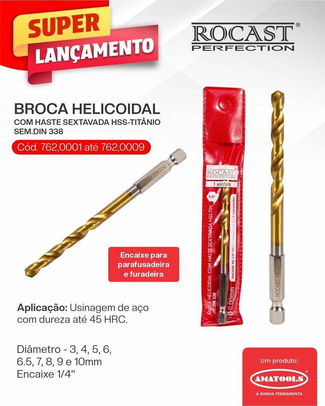 Broca Haste Sextavada Titanio 3.0 MM