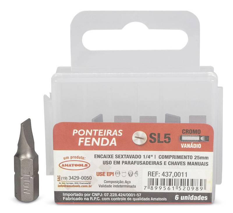 Ponteira de Parafusadeira (Bits) SL4 X 25 MM 6 Unidade
