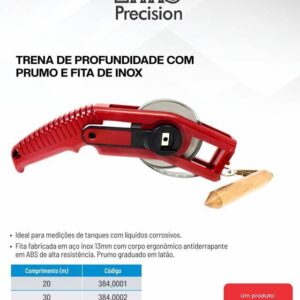 Trena de Profundidade C/Prumo 20 M Fita Aço INOX