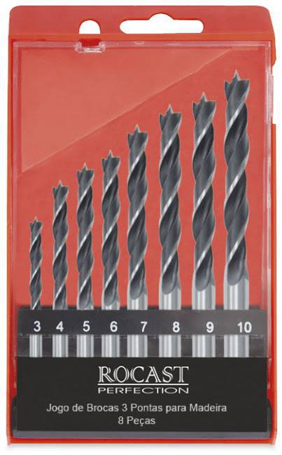 JG Brocas P/Madeira 3 Pontas 8 Pçs 3.0 a 10.0 MM