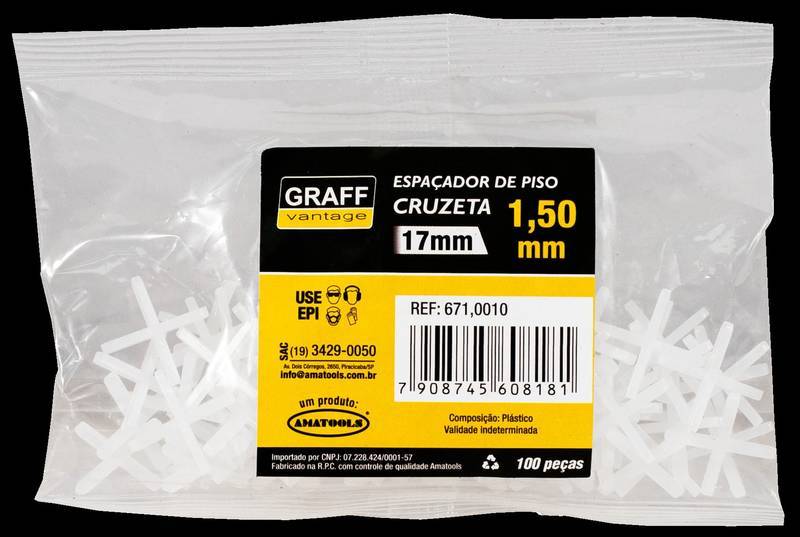 Espaçador de Piso Cruzeta 17 - 2,00 MM 100 PCS/Emb
