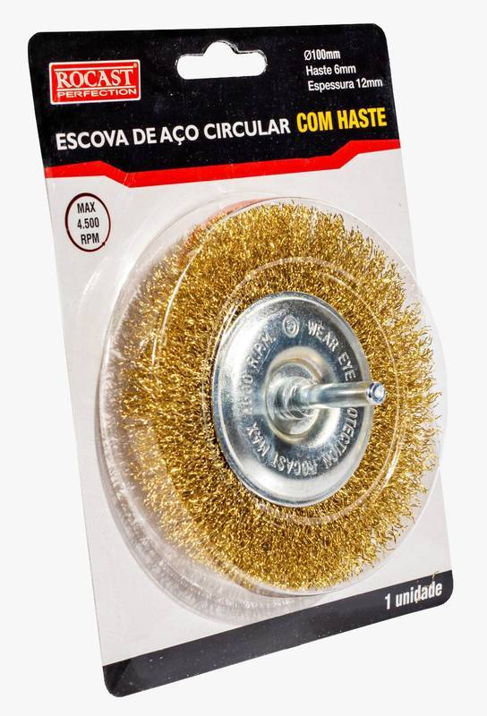 Escova de Aço Circular C/Haste Latonada 100 X 12