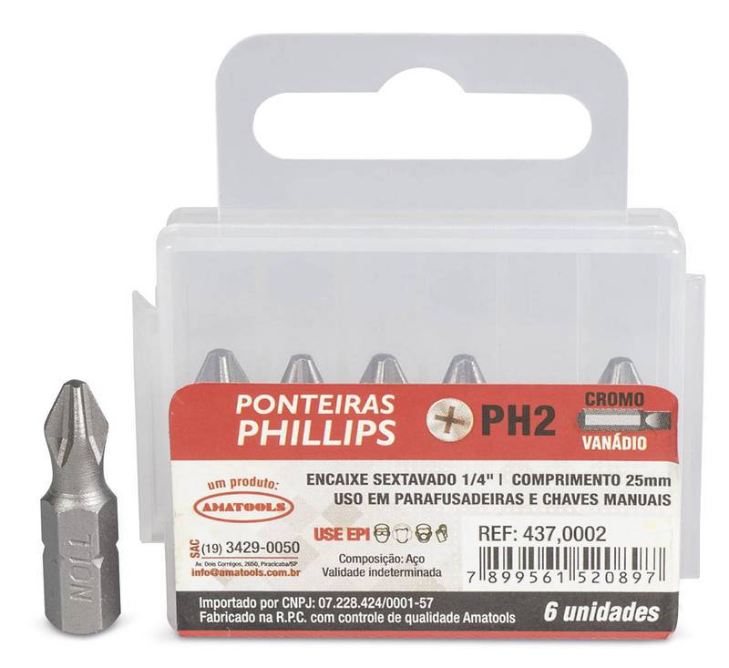 Ponteira de Parafusadeira (Bits) PH3 X 25 MM 6 Unidade