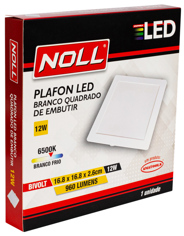 Plafon LED Quadrado de Embutir 12W 6500K - Bivolt