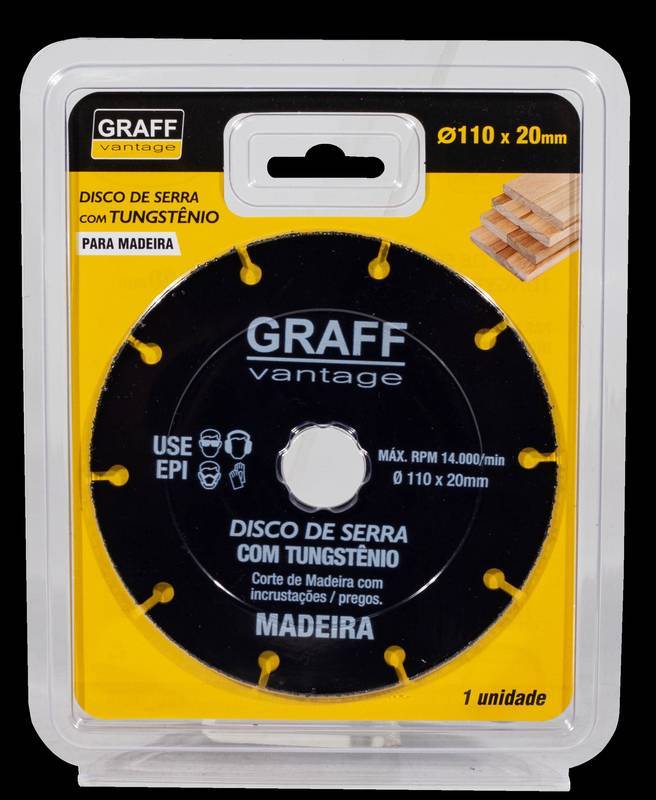Disco de Serra com Tungstênio P/Madeira Graff 110 X 20 MM Tungstênio
