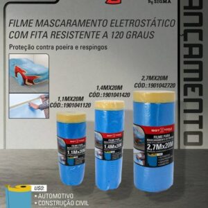 Filme Mascaramento - 2,7M X 20M - Eletrostatico com Fita Resistente a 120 Graus