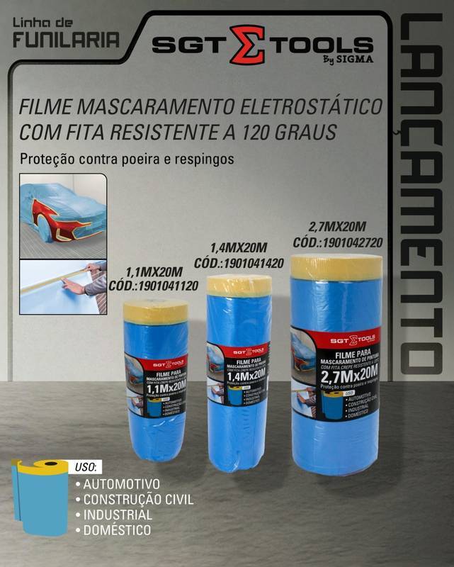 Filme Mascaramento - 2,7M X 20M - Eletrostatico com Fita Resistente a 120 Graus
