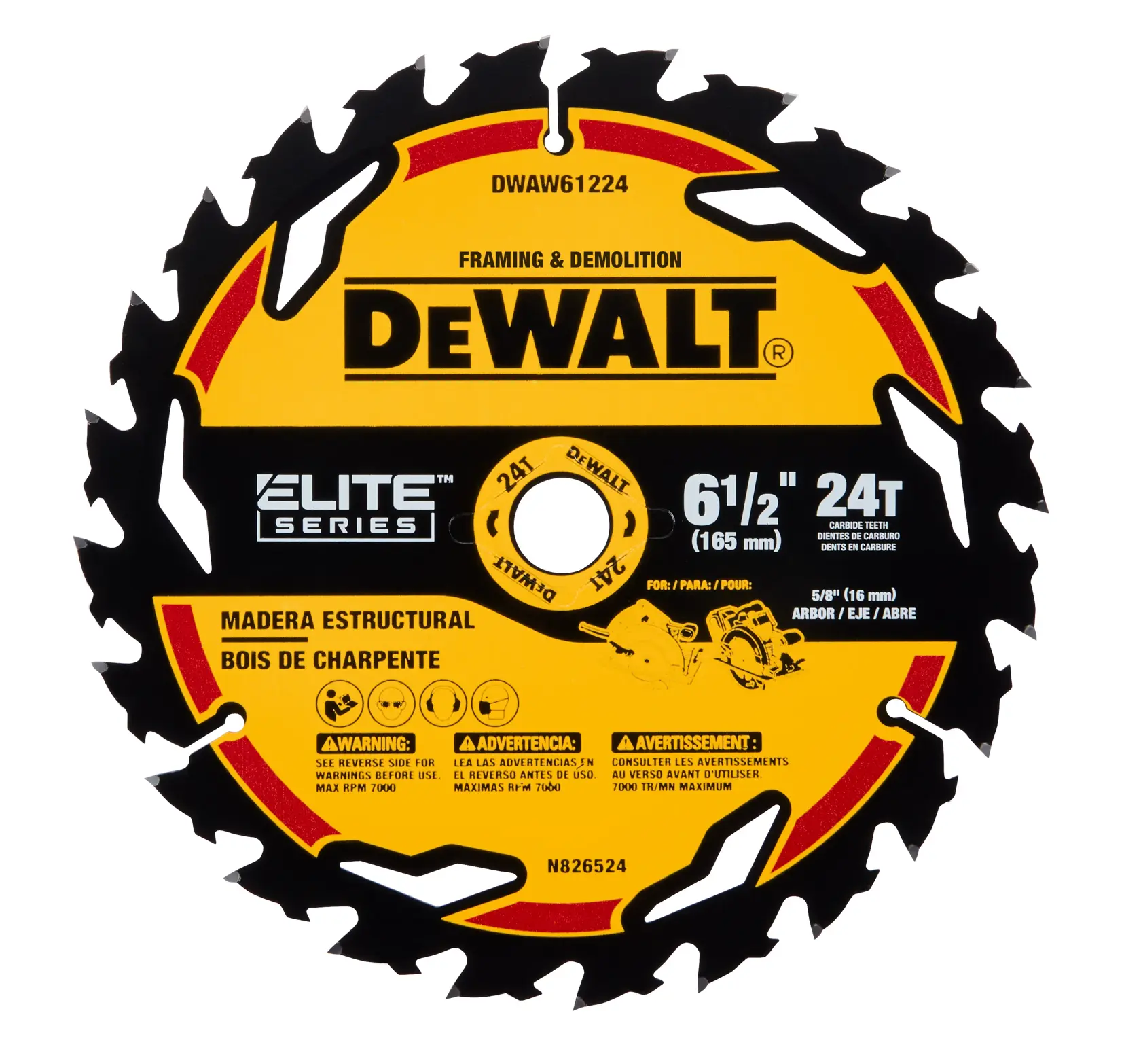 LÂMINA SERRA CIRCULAR - ELITE SERIES - 6 1/2" - 24D - FURO DE 5/8" (16MM) CORTE EM MADEIRA ESTRUTURAL / MADEIRA C/ PREGOS
