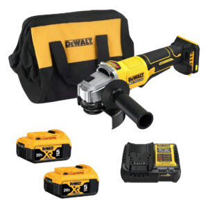 ESMERILHADEIRA ANGULAR 4-1/2” (115MM) 20V BRUSHELESS, 2 BATERIAS 5AH (DCB205) CARREGADOR BIVOLT (DCB1104) E BOLSA