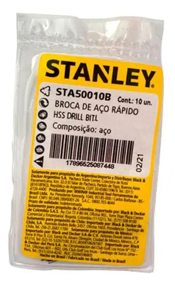 BROCA AR HELICOIDAL DIN 338 P/ METAL STANLEY 73MM X 04.00MM - GRANEL