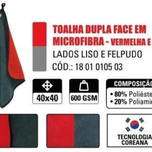 Toalha Dupla Face em Microfibra 40X40 - 600GSM - Vermelha e Cinza