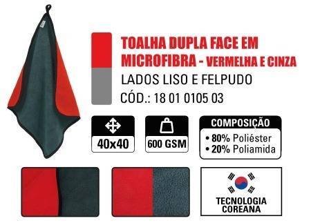Toalha Dupla Face em Microfibra 40X40 - 600GSM - Vermelha e Cinza