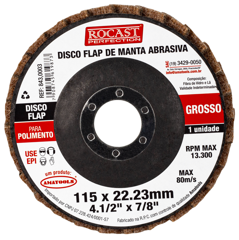 DISCO FLAP DE MANTA ABRASIVA 115 MM x 22.23 MM GROSSO