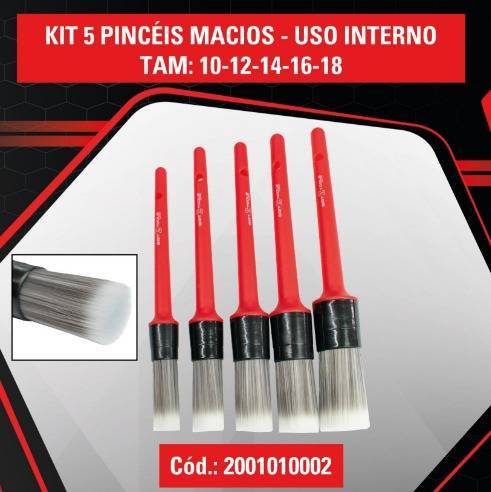 KIT 5 Pinceis Macios - Uso Interno - Tam: 10-12-14-16-18