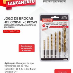 JG Brocas Haste Sextavada Titanio 6 Peças