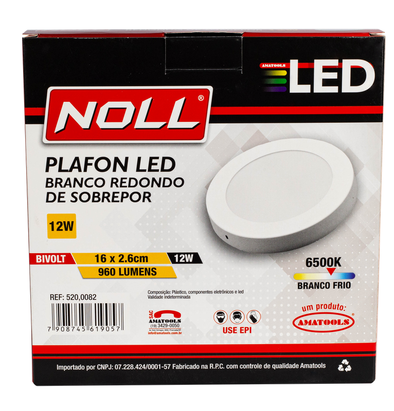 Plafon LED Redondo de Sobrepor 12W 6500K - Bivolt