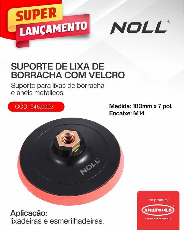 Suporte de Lixa de Borracha C/Velcro M14 X 180 MM - 7"