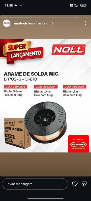 Arame de Solda MIG ER70S-6 0.8 MM - 15 KG D-270