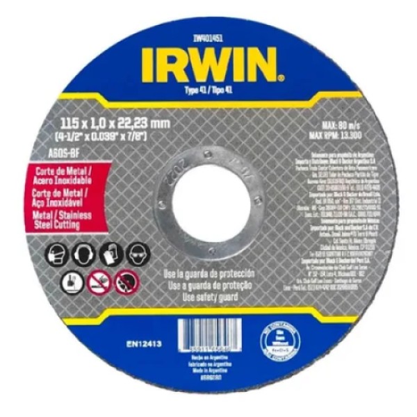 DISCO DE CORTE FINO - METAL / INOX 4 1/2" X 1,0MM X 7/8"