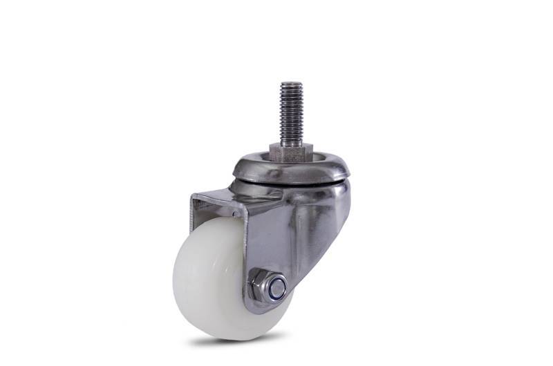 GLEI.210.NY.FP (3773) ROD.GIR.50MM INOX C/Espiga e Roda de Nylon-Furo Pass (3773)