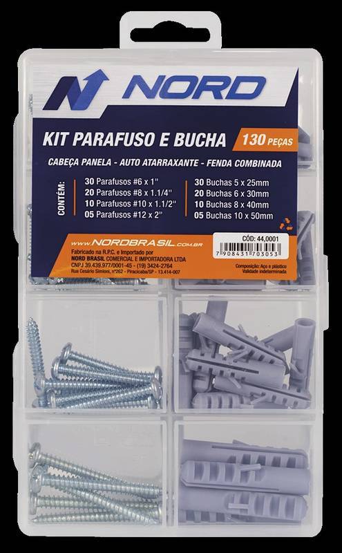 Kit Parafuso Cabeça Panela + Bucha (130 Peças)