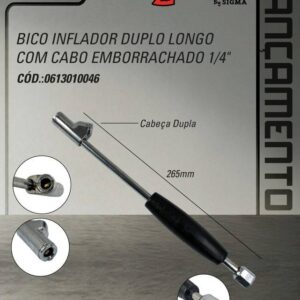 Bico Inflador Duplo Longo com Cabo Emborrachado 1/4"