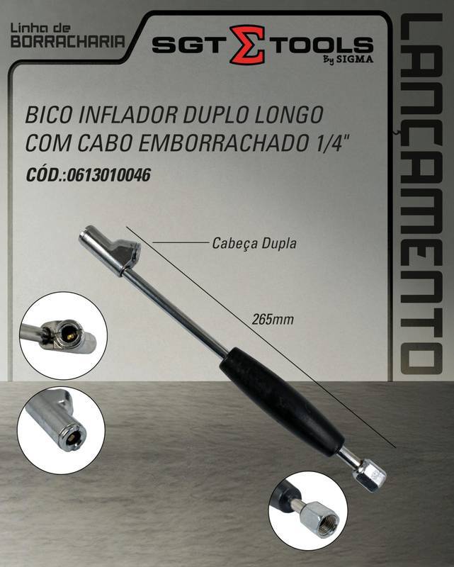Bico Inflador Duplo Longo com Cabo Emborrachado 1/4"