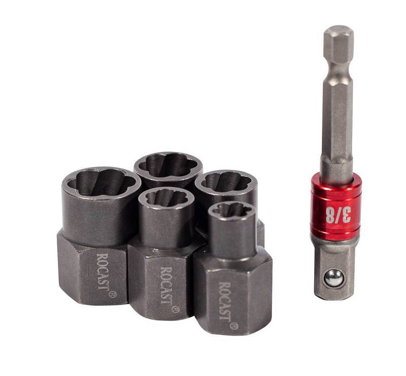 KIT Extrator Parafuso e Porca de Impacto 1/4" e 1/2" e Adaptador 6 Peças