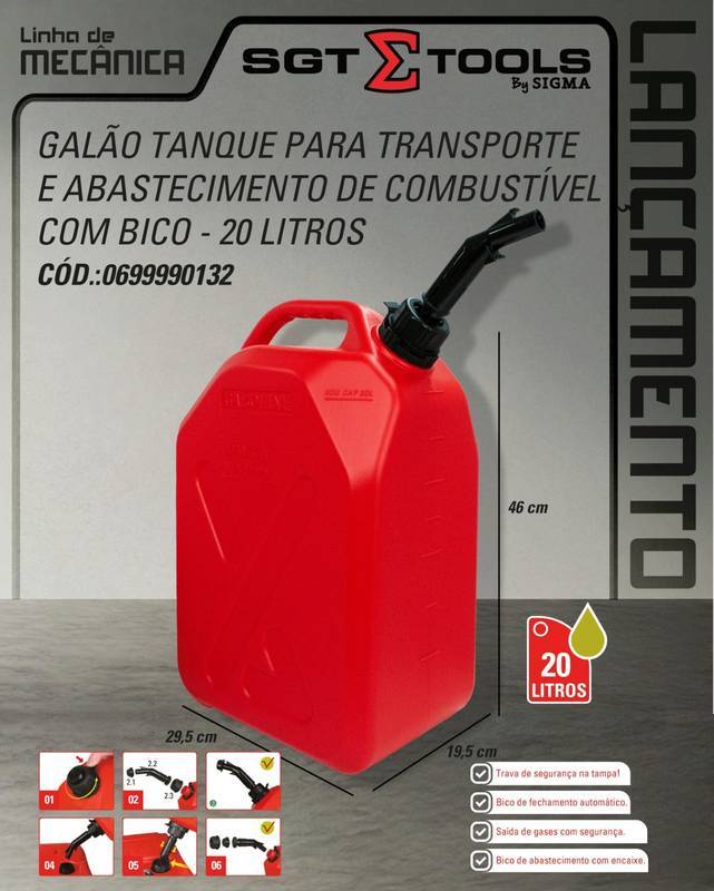 Galao Tanque para Transporte e Abastecimento de Combustivel com Bico - 5 Litros