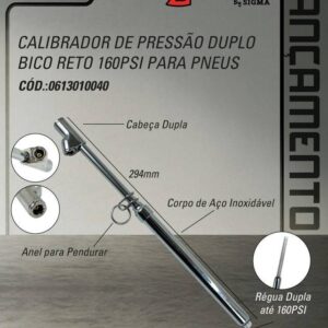 Calibrador de Pressao Duplo Bico Reto 160PSI para Pneus
