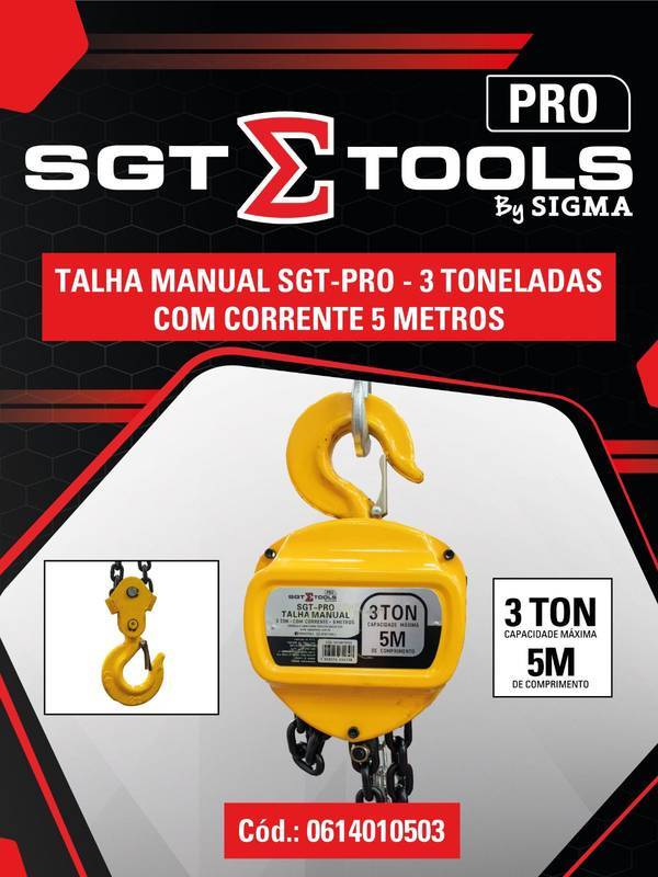 Talha Manual Sgt-Pro - 3 Toneladas com Corrente 5 Metros
