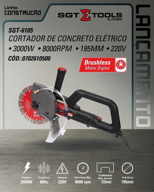 SGT-6105 - 220V - Cortador de Concreto Eletrico - 195MM - 3000W