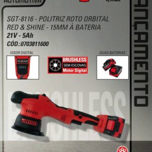 SGT-8116 - Politriz Roto Orbital Red   Shine - 15MM a Bateria 21V - 5AH