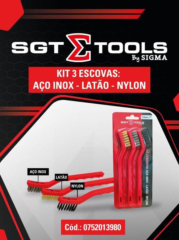 KIT 3 Escovas: Aco INOX - Latao - Nylon