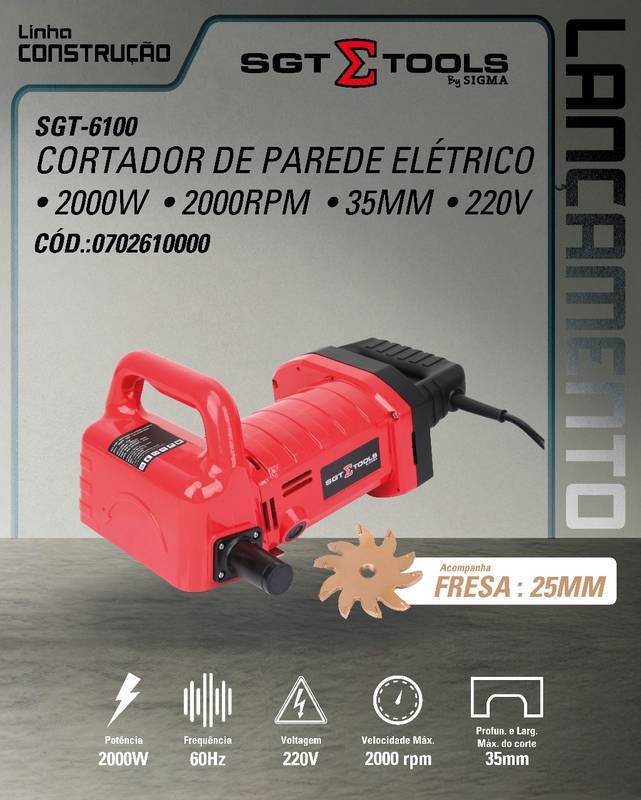 SGT-6100 - 220V - Cortador de Parede Eletrico - 35MM - 2000W