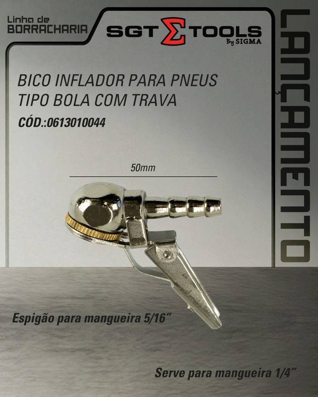 Bico Inflador para Pneus Tipo Bola com Trava