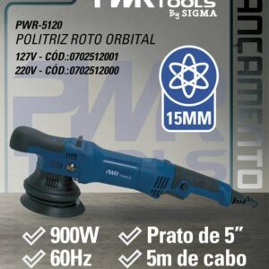 PWR-5120 - 220V - Politriz Roto Orbital 5" - 15MM - 900W/60HZ