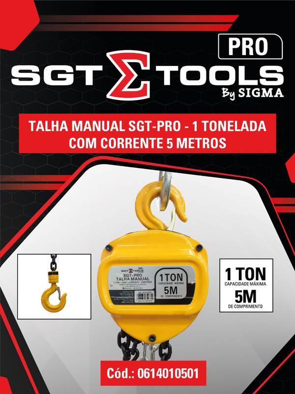Talha Manual Sgt-Pro - 1 Tonelada com Corrente 5 Metros