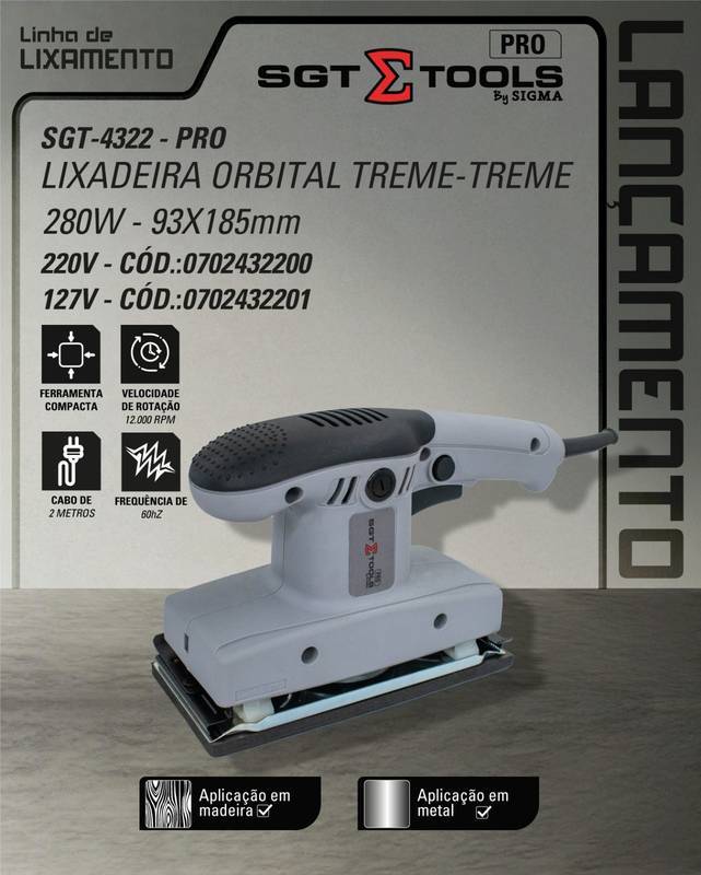 SGT-4322 - PRO - 220V - LIXADEIRA ORBITAL TREME-TREME - 280W - 93X185mm