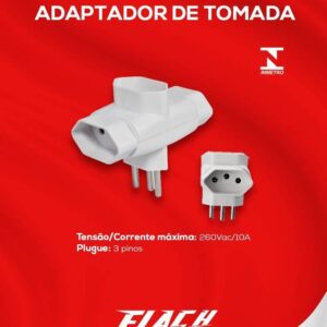 Adaptador de Tomada Flach - 3 Tomadas - 3 Pinos - 10A Bivolt (Pote com 20 Unidades)