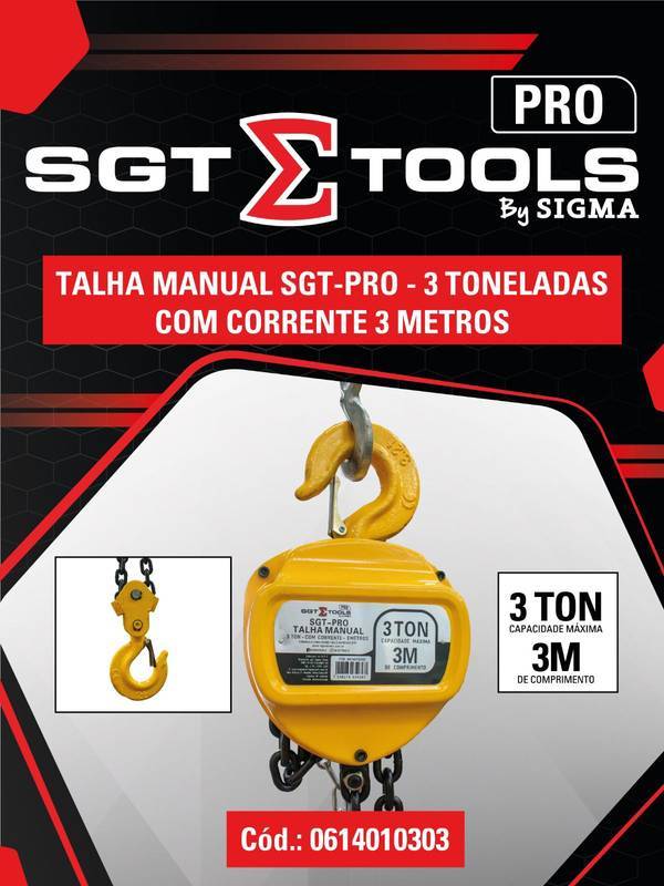 Talha Manual Sgt-Pro - 3 Toneladas com Corrente 3 Metros