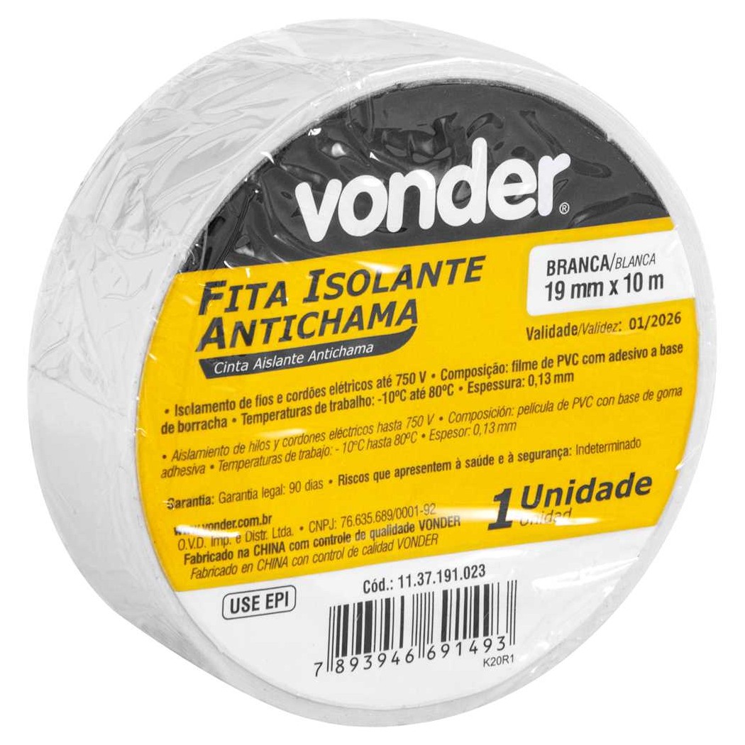 Fita Isolante Branca - 19MMX10M