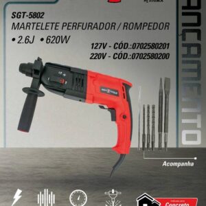 SGT-5802 - 127V - Martelete Perfurador/Rompedor - 2.6J - 620W Perfurador/Rompedor - 2.6J -