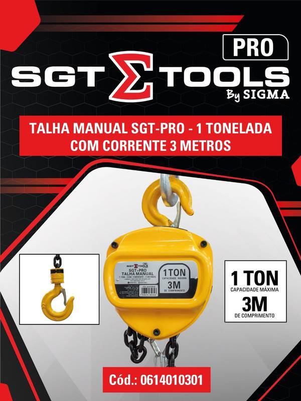 Talha Manual Sgt-Pro - 1 Tonelada com Corrente 3 Metros