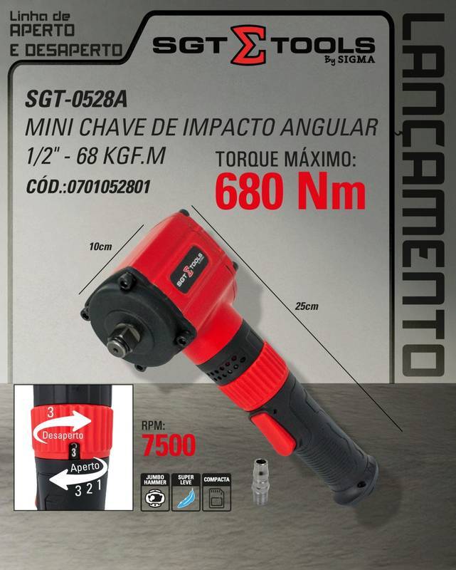 SGT-0528A - Mini Chave de Impacto Angular 1/2" - 68 Kgf.m