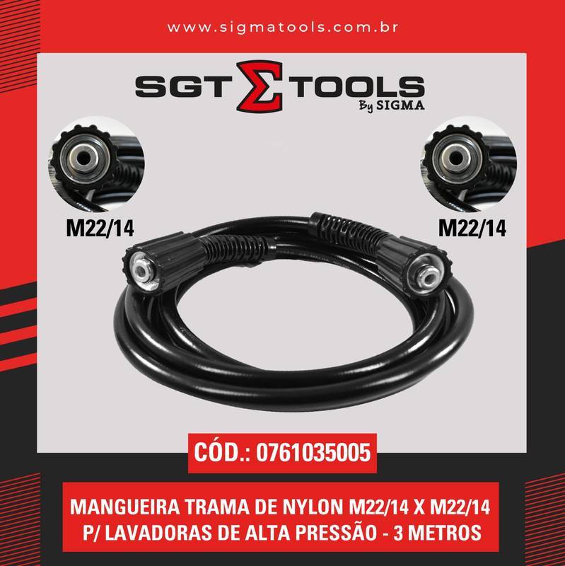Mangueira Trama Nylon (M22/14 X M22/14) P/ Lavadoras Alta Pressao - 3 Metros
